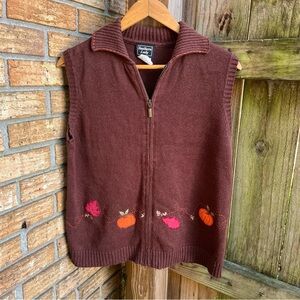 Vintage Southern Lady Brown Sweater Vest with Autumn Motifs